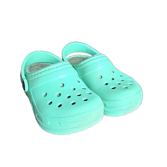 Crocs Classic Mint Green Lined Slip On Clogs Comfort Sandals Youth Size 8 - Picture 1 of 7